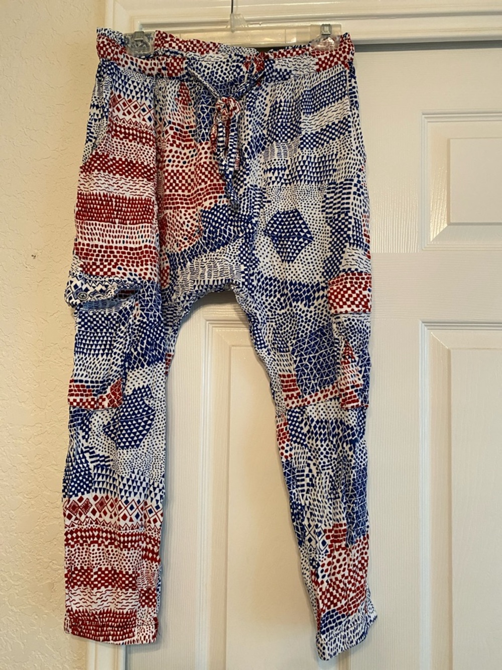 Anthropologie Hei Hei Red, Blue & White Patterned Jogger Pants